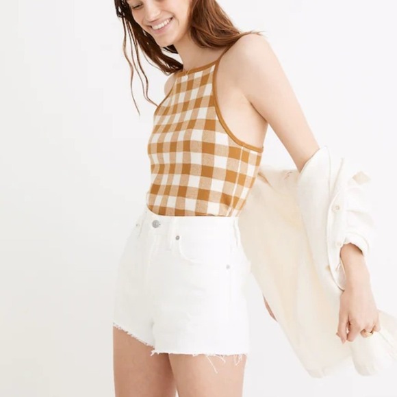 Madewell Tops - Madewell Gingham Sweater Tank Top Women S Yellow Retro Knit Halter Camisole
